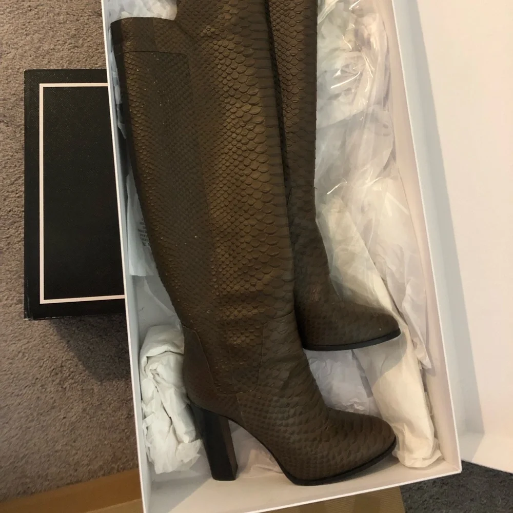 Vince Brown Over-the-Knee Textured Leather Boots
